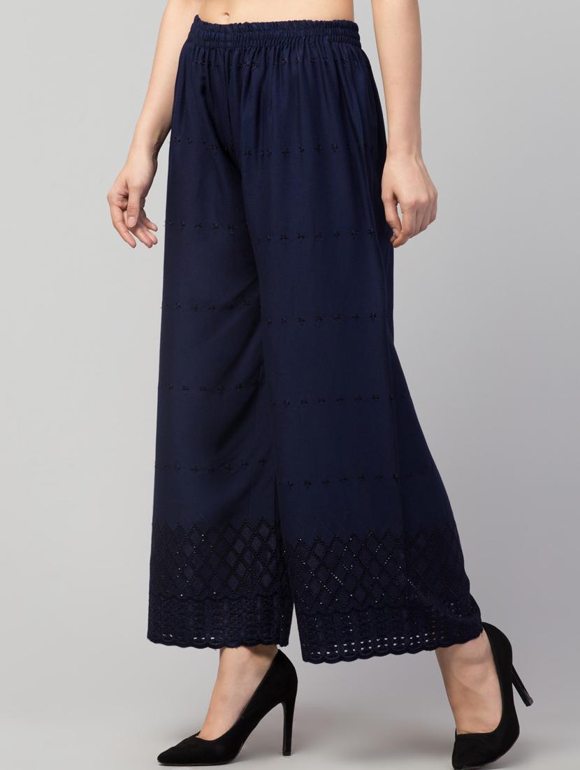 dark blue solid with work palazzo - 20300714 -  Standard Image - 1