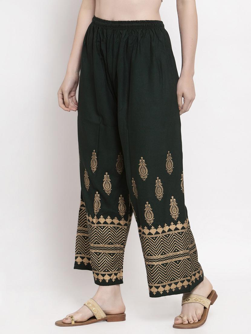 olive green bottom placement print palazzo - 20300717 - Standard Image - 1