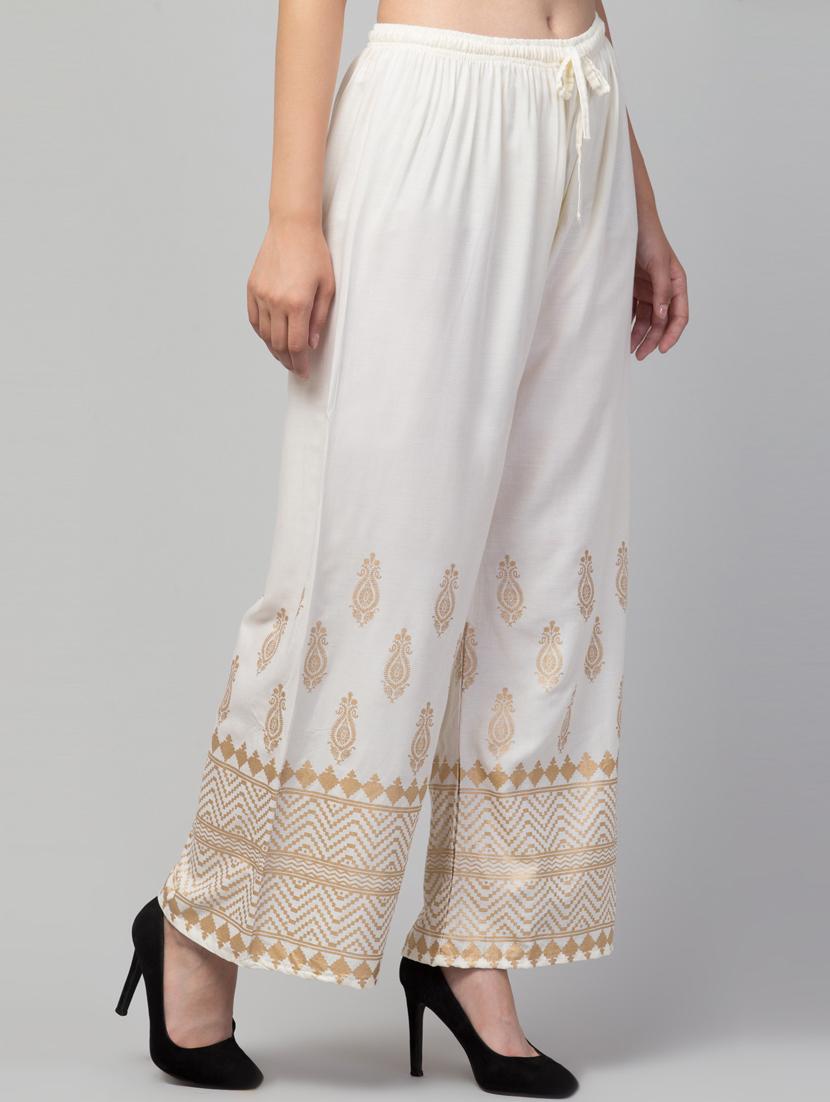 cream bottom placement print palazzo - 20300720 -  Standard Image - 1