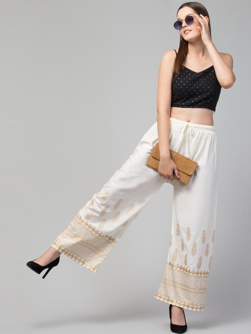cream bottom placement print palazzo - 20300720 - Standard Image - 4