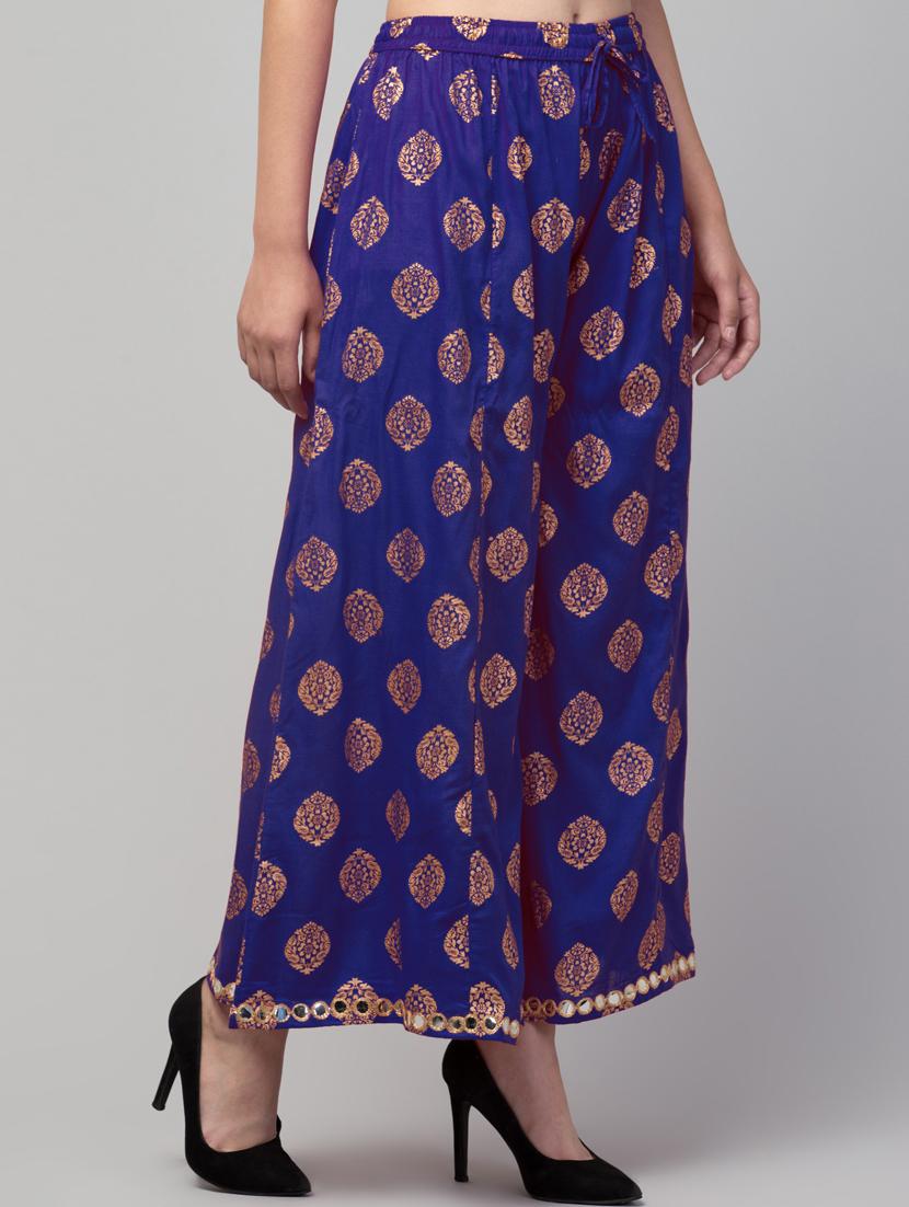 purple foil print palazzo - 20300736 -  Standard Image - 1
