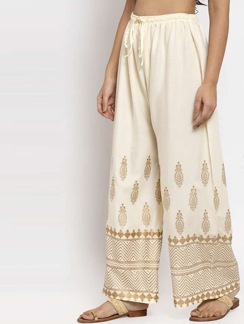 cream bottom placement print palazzo - 20300742 -  Standard Image - 1