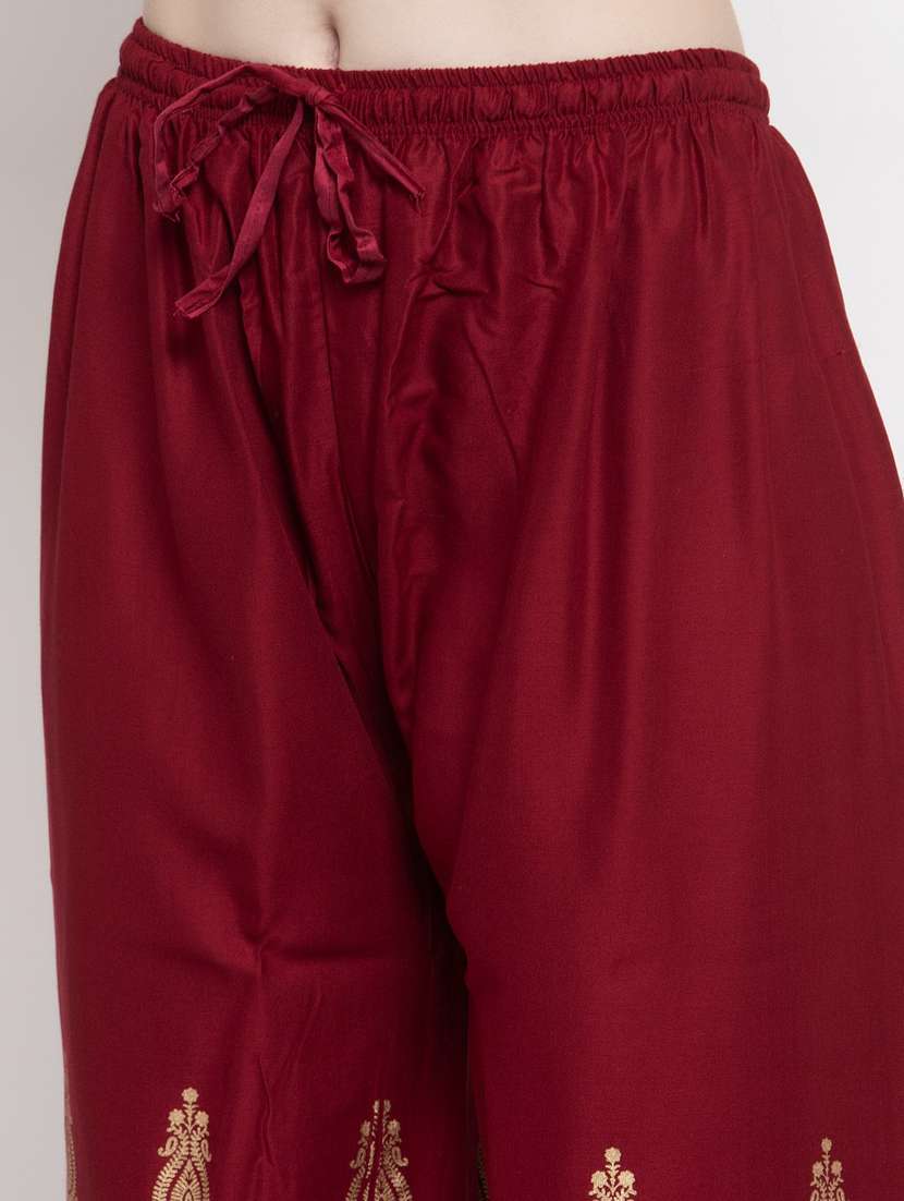 maroon bottom placement print palazzo - 20300746 -  Standard Image - 4