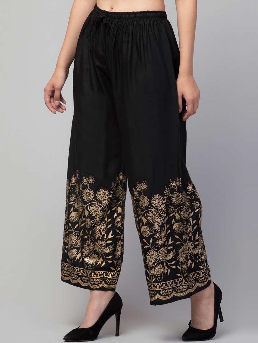 black bottom placement print palazzo - 20300752 -  Standard Image - 1
