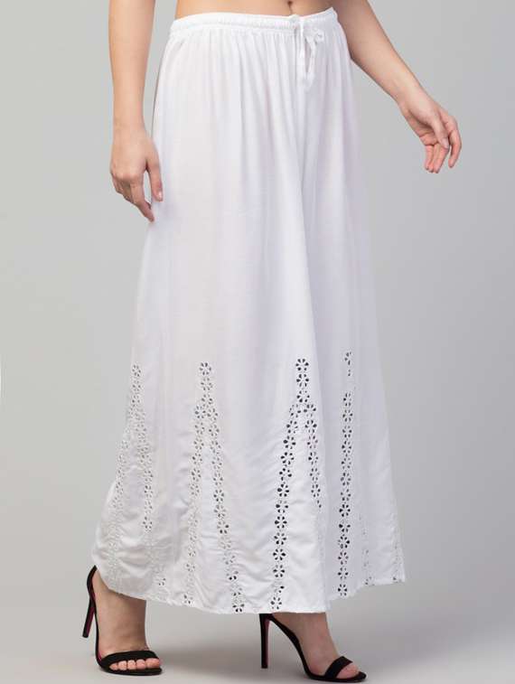 white solid with work palazzo - 20300758 -  Standard Image - 1