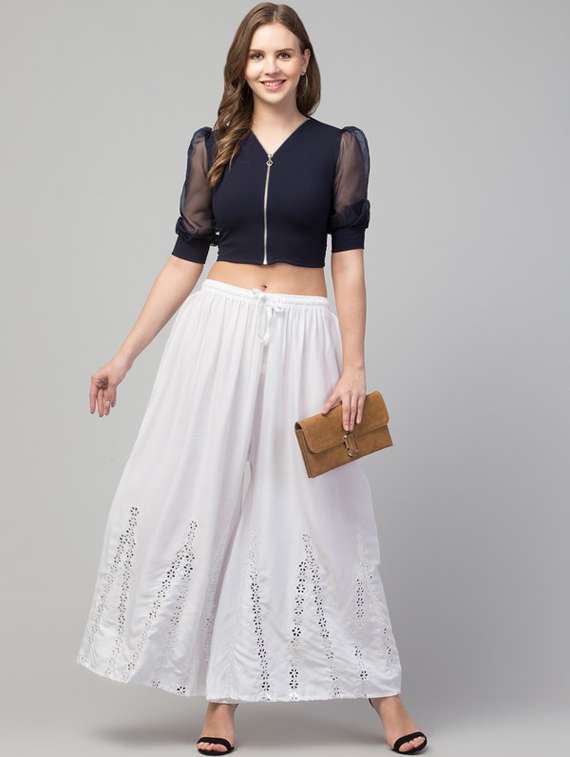 white solid with work palazzo - 20300758 -  Standard Image - 4