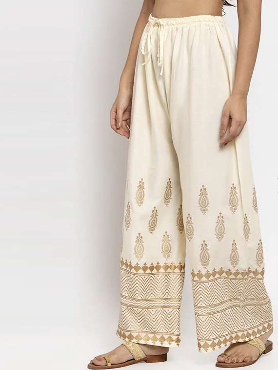 optic white bottom placement print palazzo - 20300761 -  Standard Image - 1