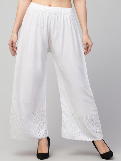 white solid with work palazzo - 20300767 - Standard Image - 0