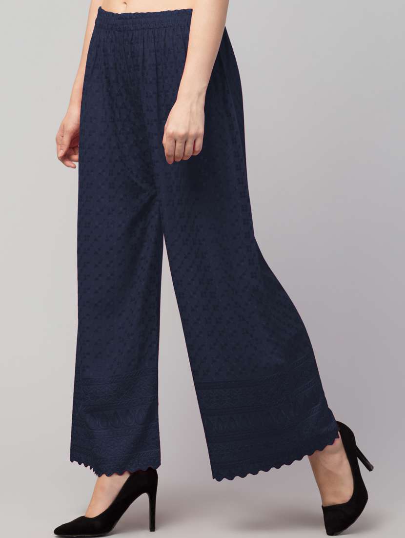 navy blue solid with work palazzo - 20300778 -  Standard Image - 1