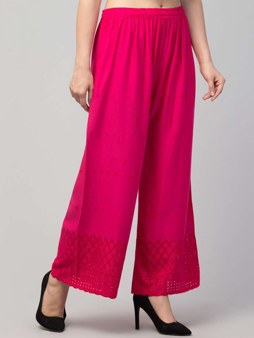 pink solid with work palazzo - 20300780 -  Standard Image - 1
