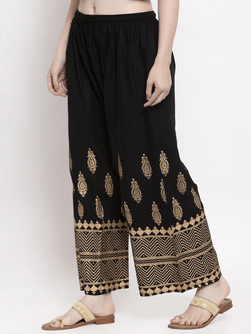 black bottom placement print straight palazzo - 20300788 - Standard Image - 1