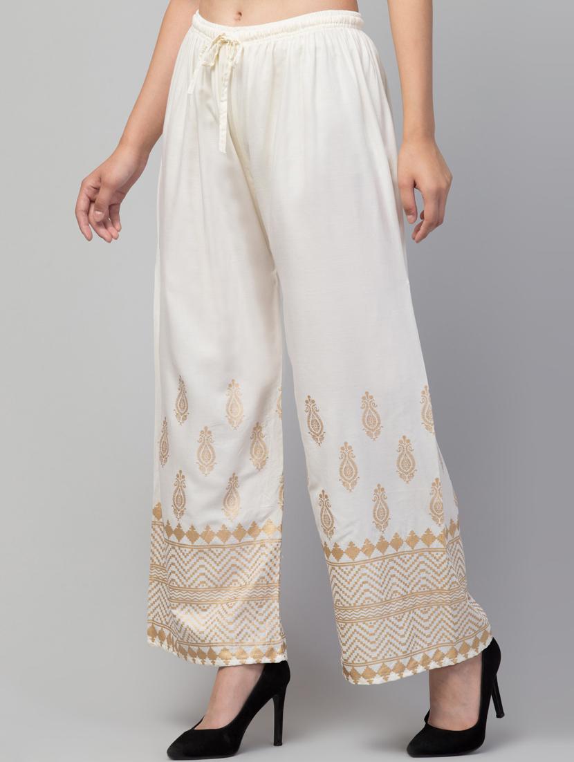 optic white bottom placement print straight palazzo - 20300790 - Standard Image - 1