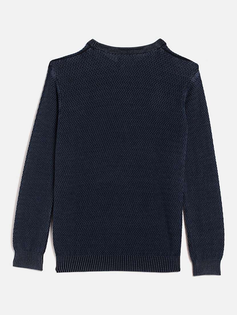 dark blue self design sweater - 20301291 -  Standard Image - 1