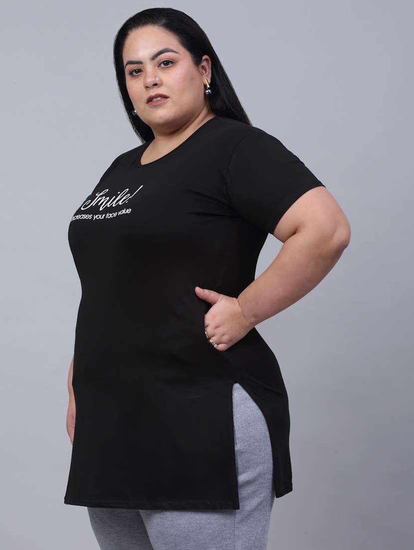 black typographic plus tunic - 20301299 - Standard Image - 1