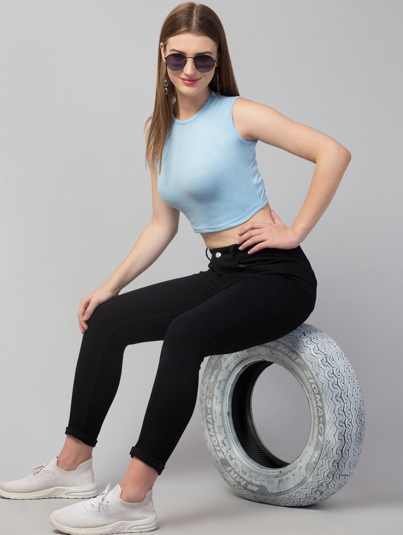 light blue solid sleeveless crop top - 20301313 - Standard Image - 4