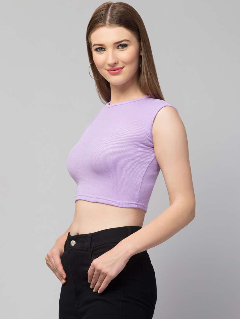 lavender solid sleeveless crop top - 20301315 - Standard Image - 1