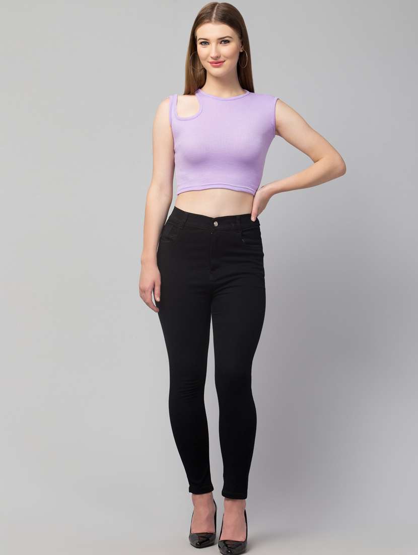 lavender solid sleeveless crop top - 20301315 - Standard Image - 4
