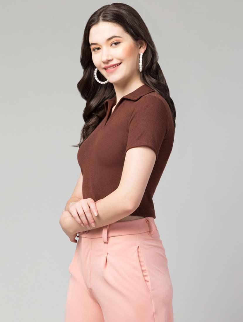 brown solid crop top - 20301323 -  Standard Image - 1