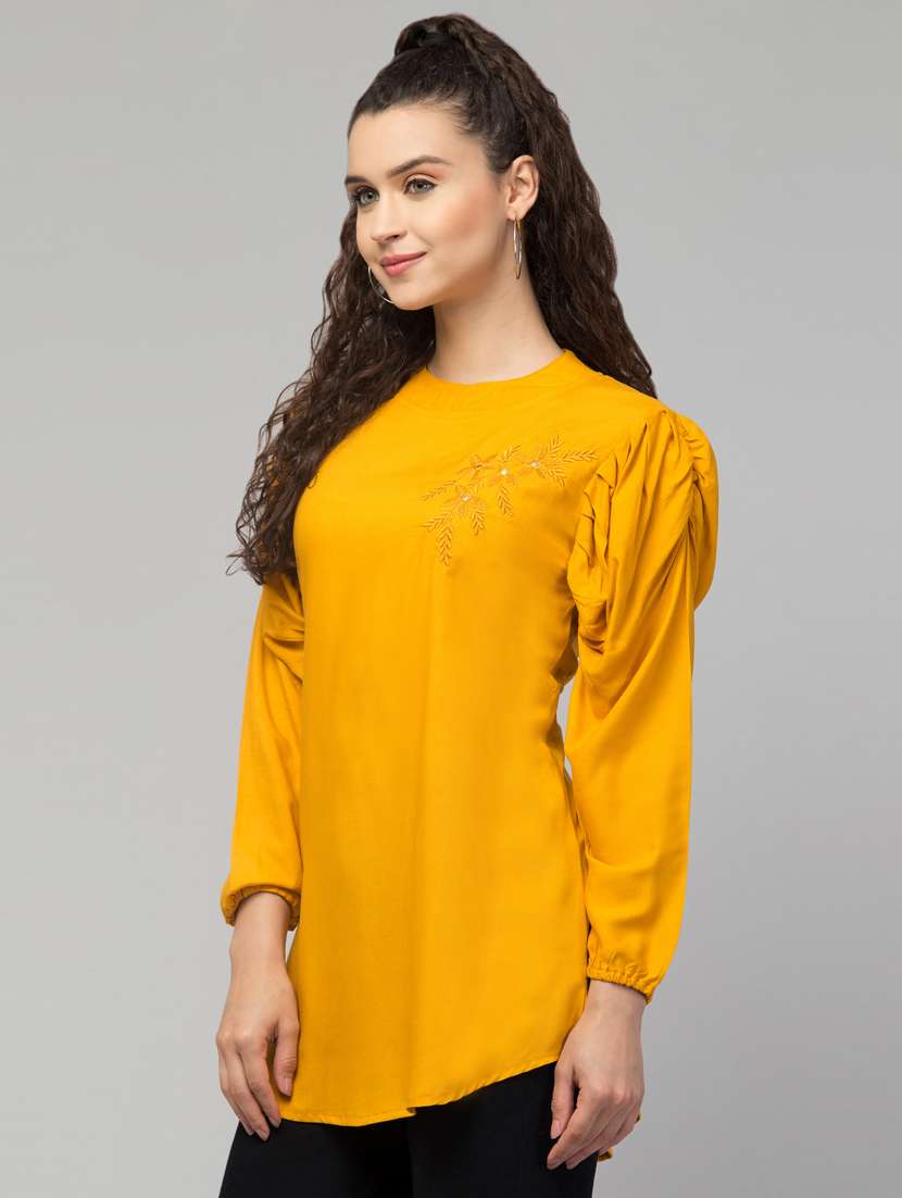 yellow solid boxy top - 20301326 -  Standard Image - 1