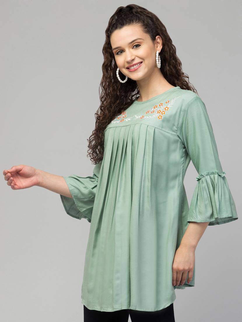 pastel green embroidered a-line tunic - 20301329 - Standard Image - 1