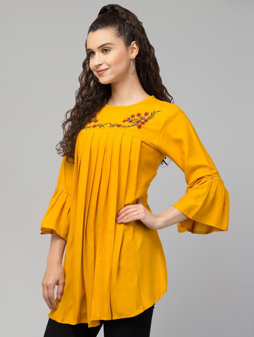 yellow embroidered a-line tunic - 20301331 - Standard Image - 1