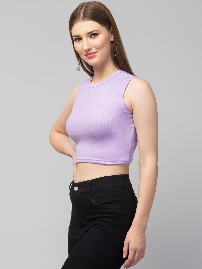 crew neck solid crop top - 20301334 - Standard Image - 1