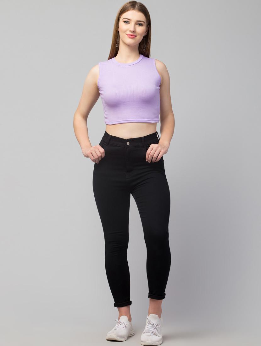crew neck solid crop top - 20301334 - Standard Image - 4