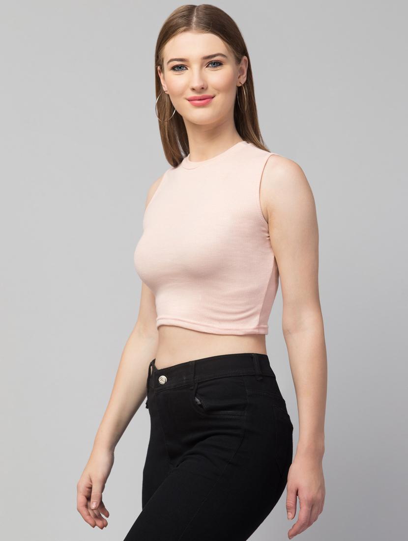 crew neck solid crop top - 20301335 - Standard Image - 1