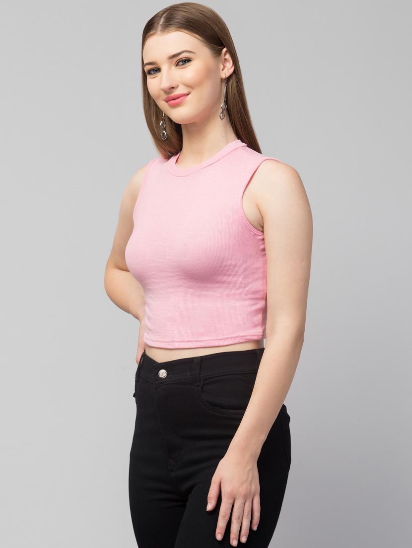 crew neck solid crop top - 20301336 - Standard Image - 1