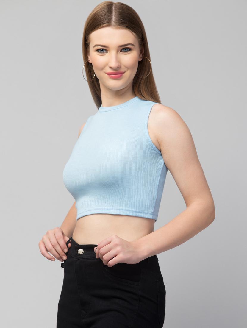 crew neck solid crop top - 20301337 -  Standard Image - 1