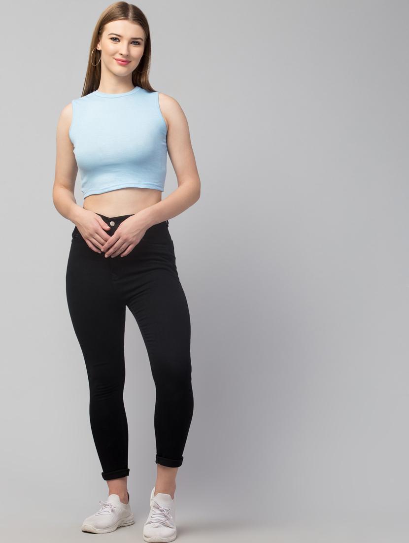 crew neck solid crop top - 20301337 - Standard Image - 4