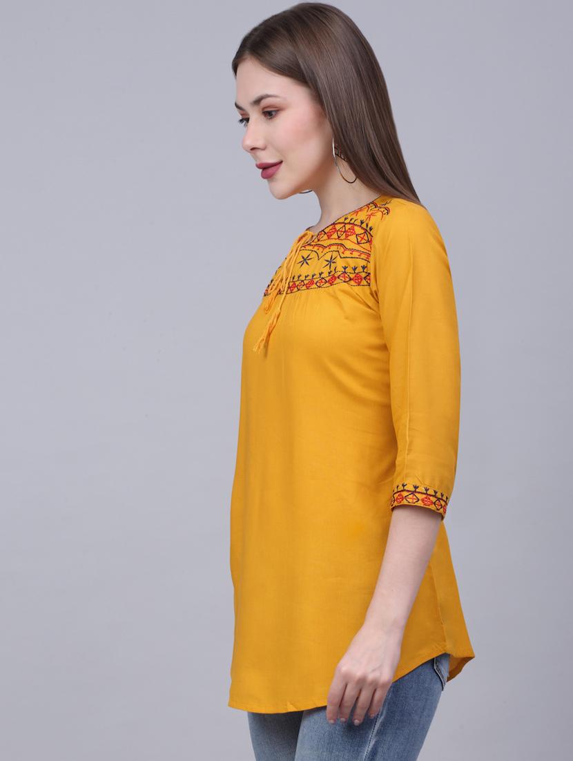 yellow embroidered regular tunic - 20301339 -  Standard Image - 1