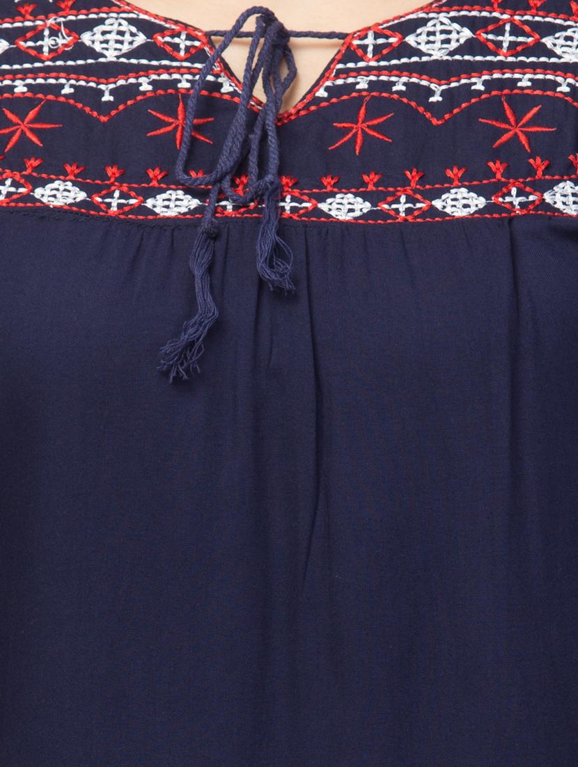 dark blue embroidered regular tunic - 20301342 - Standard Image - 4