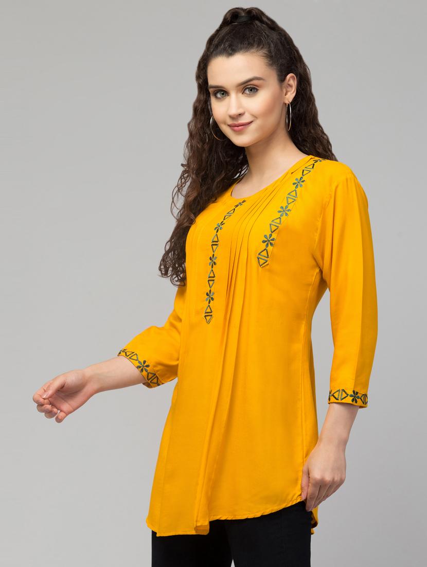 yellow embroidered a-line tunic - 20301368 - Standard Image - 1