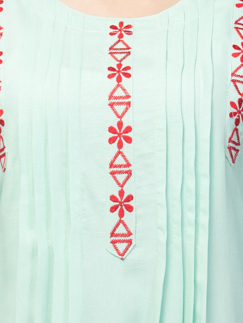 light blue floral embroidred a-line tunic - 20301372 - Standard Image - 4