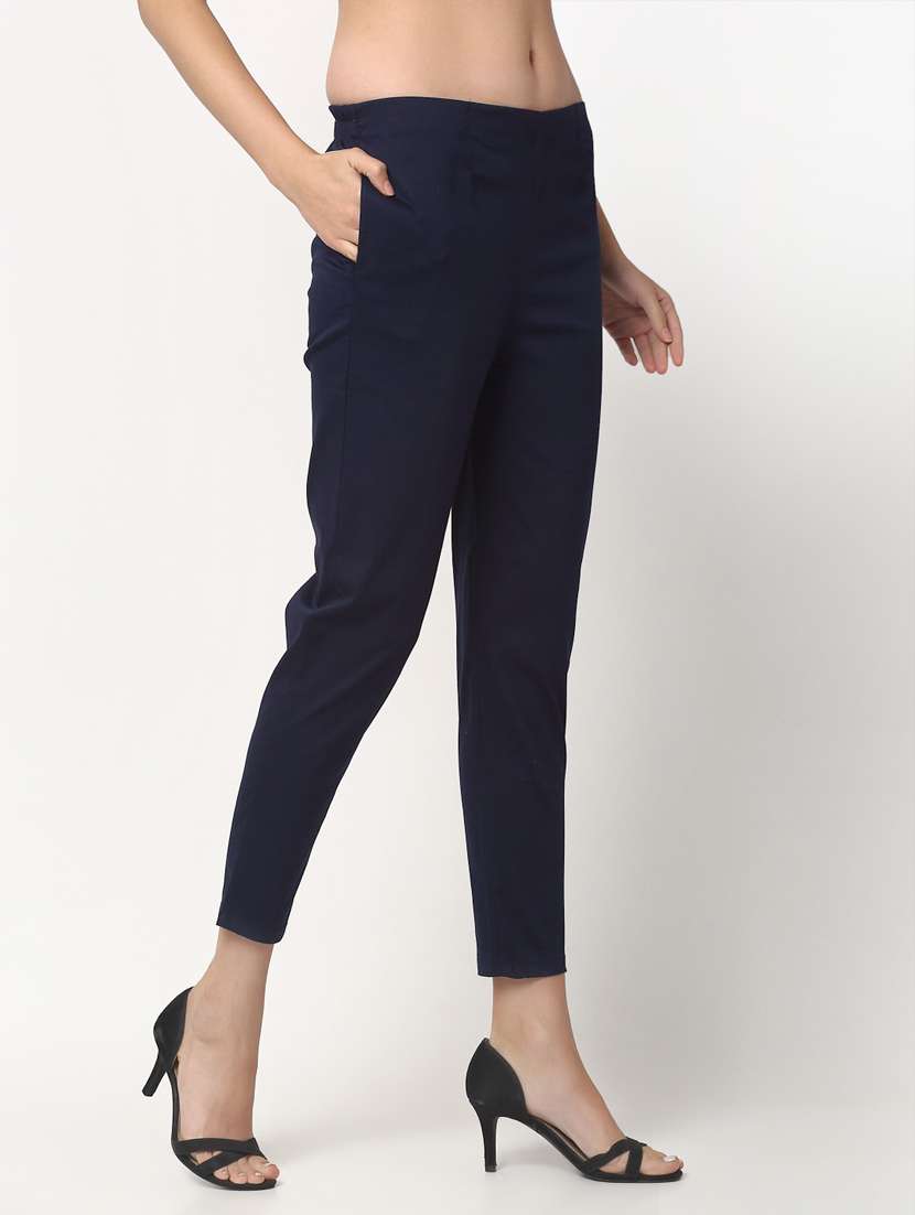 women solid pleated cigarette pants - 20301405 -  Standard Image - 1