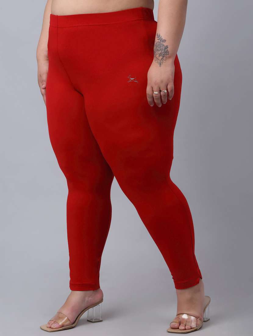 red cotton blend solid legging - 20301409 -  Standard Image - 1