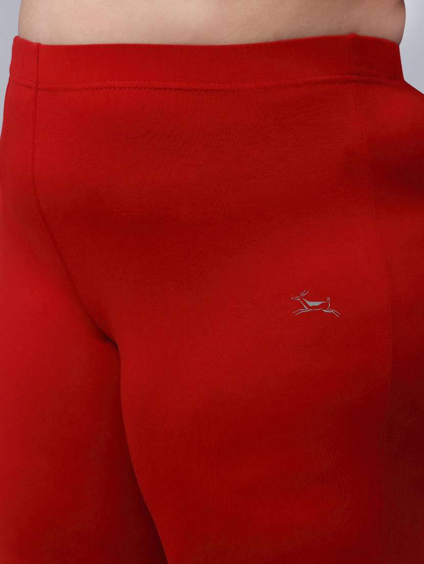 red cotton blend solid legging - 20301409 -  Standard Image - 4
