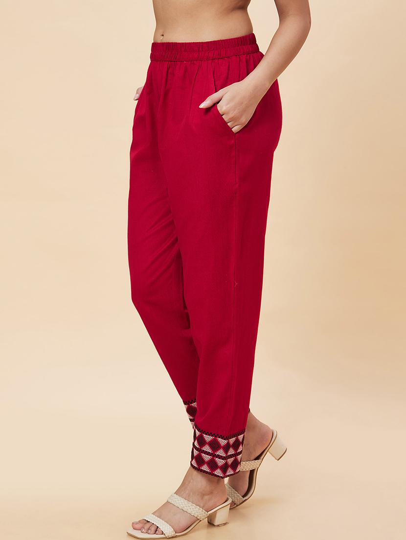 women maroon cotton cigarette pants - 20301515 - Standard Image - 1