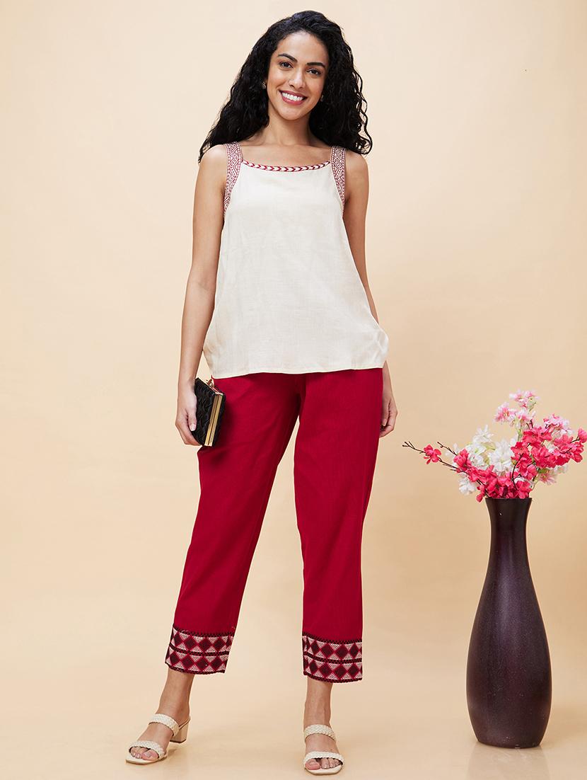 women maroon cotton cigarette pants - 20301515 - Standard Image - 4