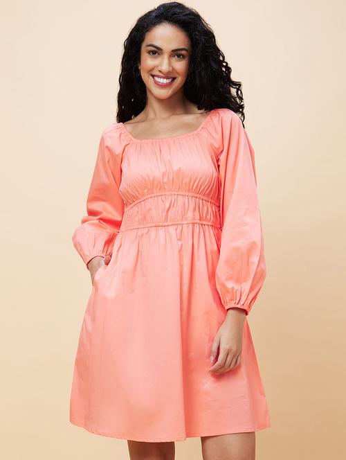 women coral cotton fit & flare dress - 20301527 - Standard Image - 0
