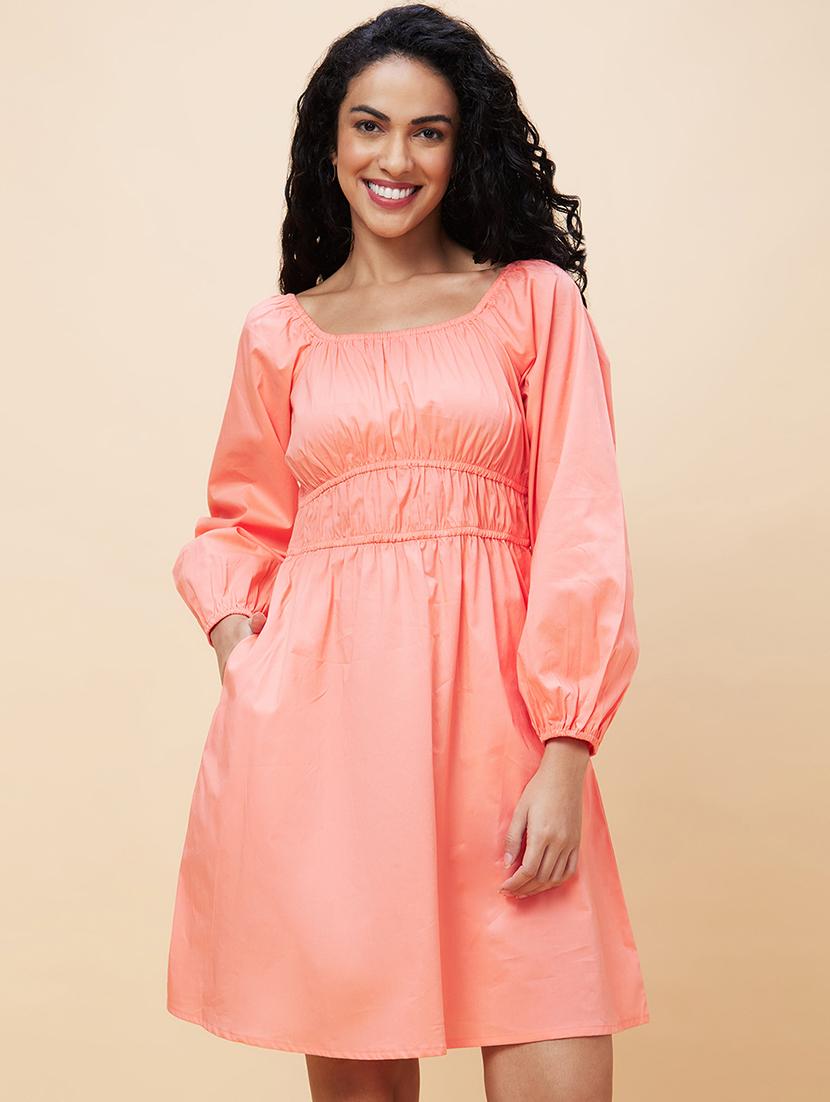 women coral cotton fit & flare dress - 20301527 - Zoom Image - 0