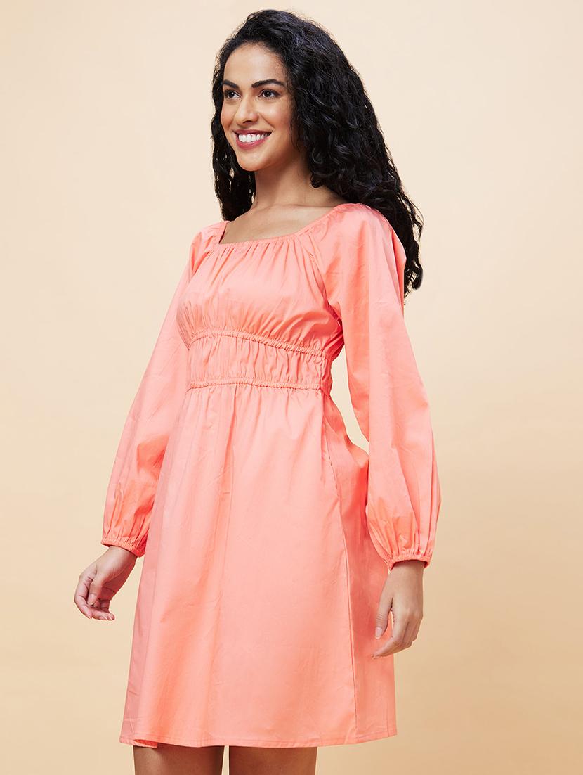 women coral cotton fit & flare dress - 20301527 - Standard Image - 1