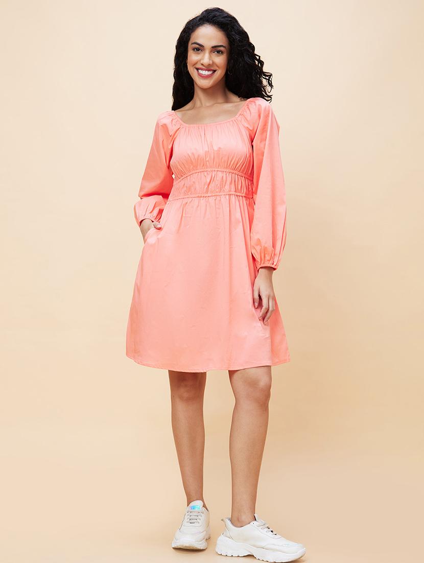 women coral cotton fit & flare dress - 20301527 - Standard Image - 4