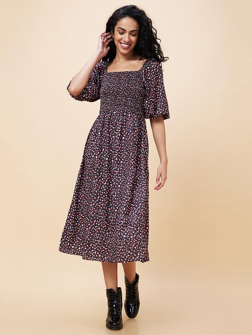 women black polyester fit & flare dress - 20301529 - Standard Image - 1