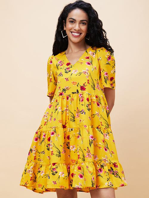 women yellow polyester tiered dress - 20301531 - Standard Image - 0