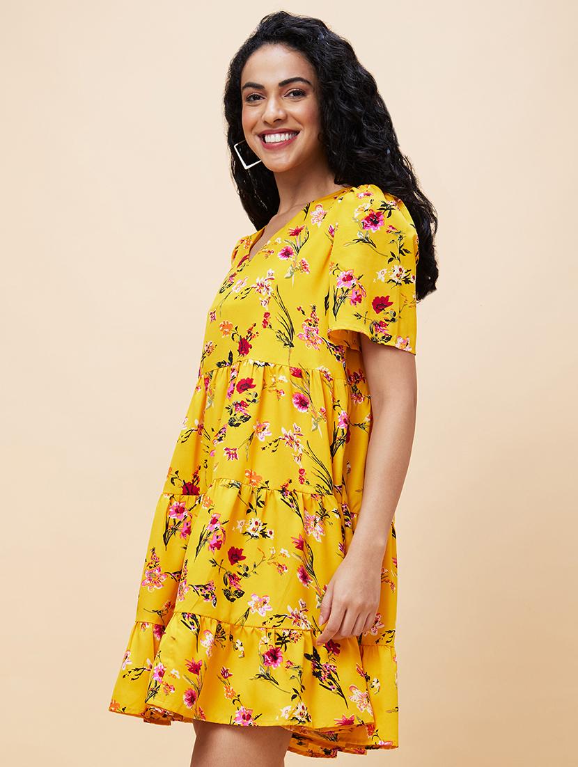 women yellow polyester tiered dress - 20301531 - Standard Image - 1