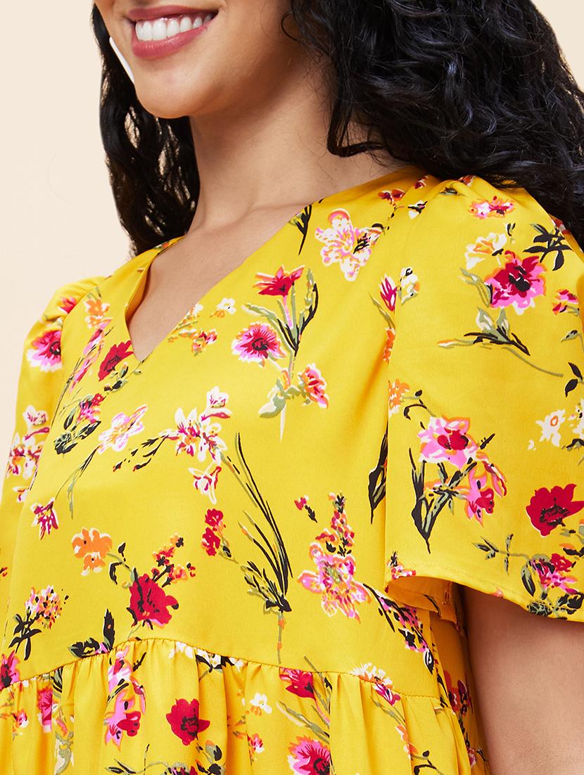 women yellow polyester tiered dress - 20301531 - Standard Image - 6