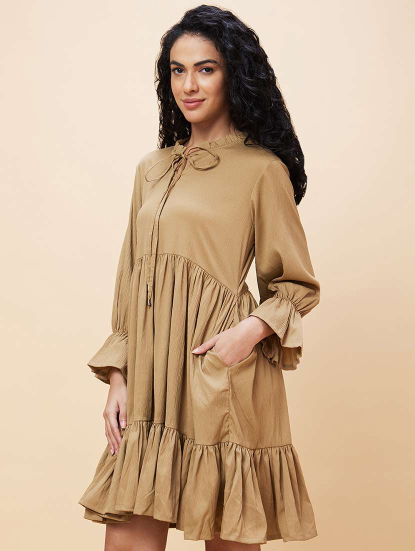 women nude brown polyester a-line dress - 20301538 -  Standard Image - 1
