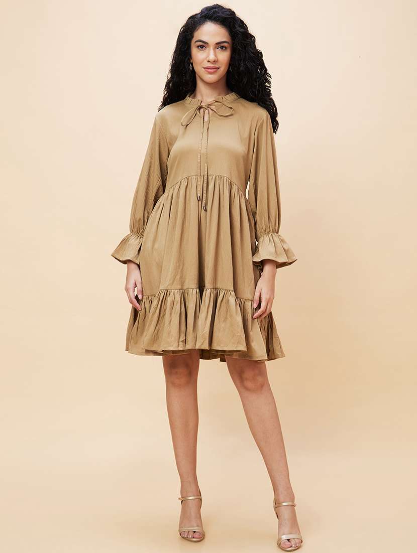women nude brown polyester a-line dress - 20301538 -  Standard Image - 4